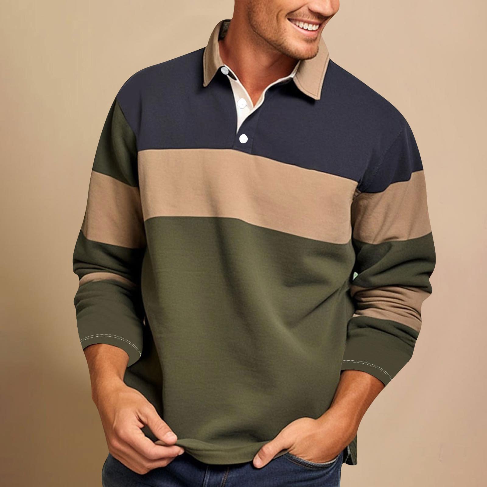 Polo Homme Manches Longues Polos Color Block Tee Shirt Slim Fit Tshirt Basique T-Shirts Décontractée Teeshirt Basique Hauts Regular Fit Habit Classique Vetements