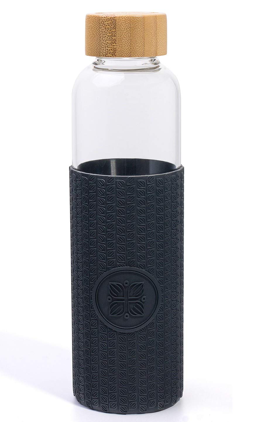 Funk My World Glass Water Bottle - Bamboo Lid, Eco-Friendly Carry Case, 500ml / 19 oz - BPA Free, Dishwasher Safe