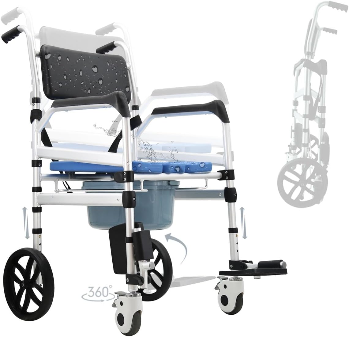 Foldable Shower Chair with Wheels, Aluminum Height