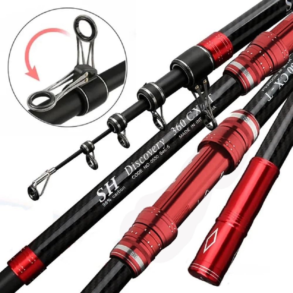 9Ft 10Ft 12Ft 13Ft 14Ft 15Ft Telescopic Fishing Rod Carbon Fiber Travel Surf Fishing Rod Spinning Power Lure 2-9Oz Throwing Surfcasting Baitcasting Rod Distance Throwing Fishing Rod