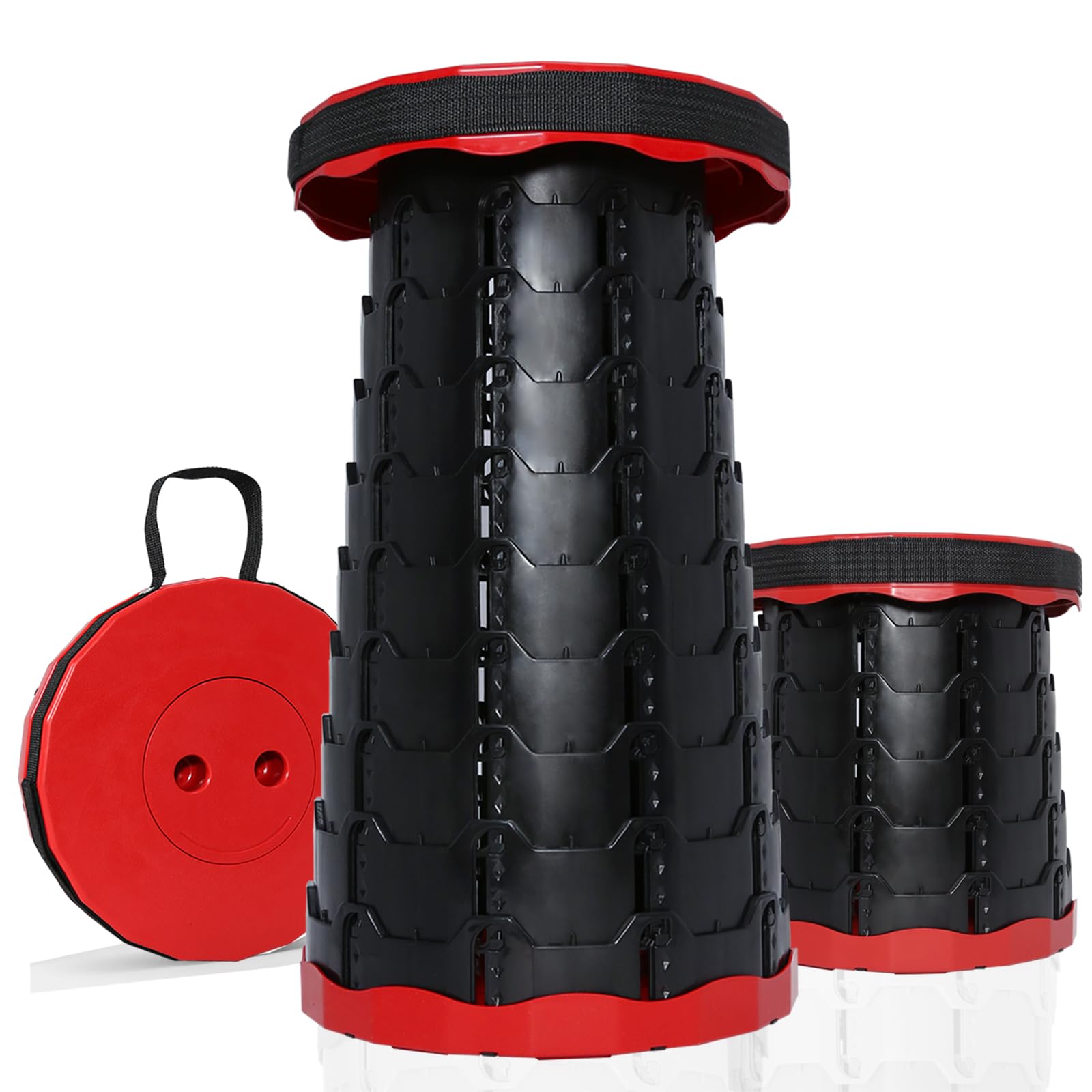 Thickened Collapsible Stool, RizzQi Upgrade Foldable Stool, Portable Telescoping Seat, Adjustable Height Retractable Stool for Fishing, Hiking, BBQ, Gardening, Outdoor Indoor Activities, black and red-image-5