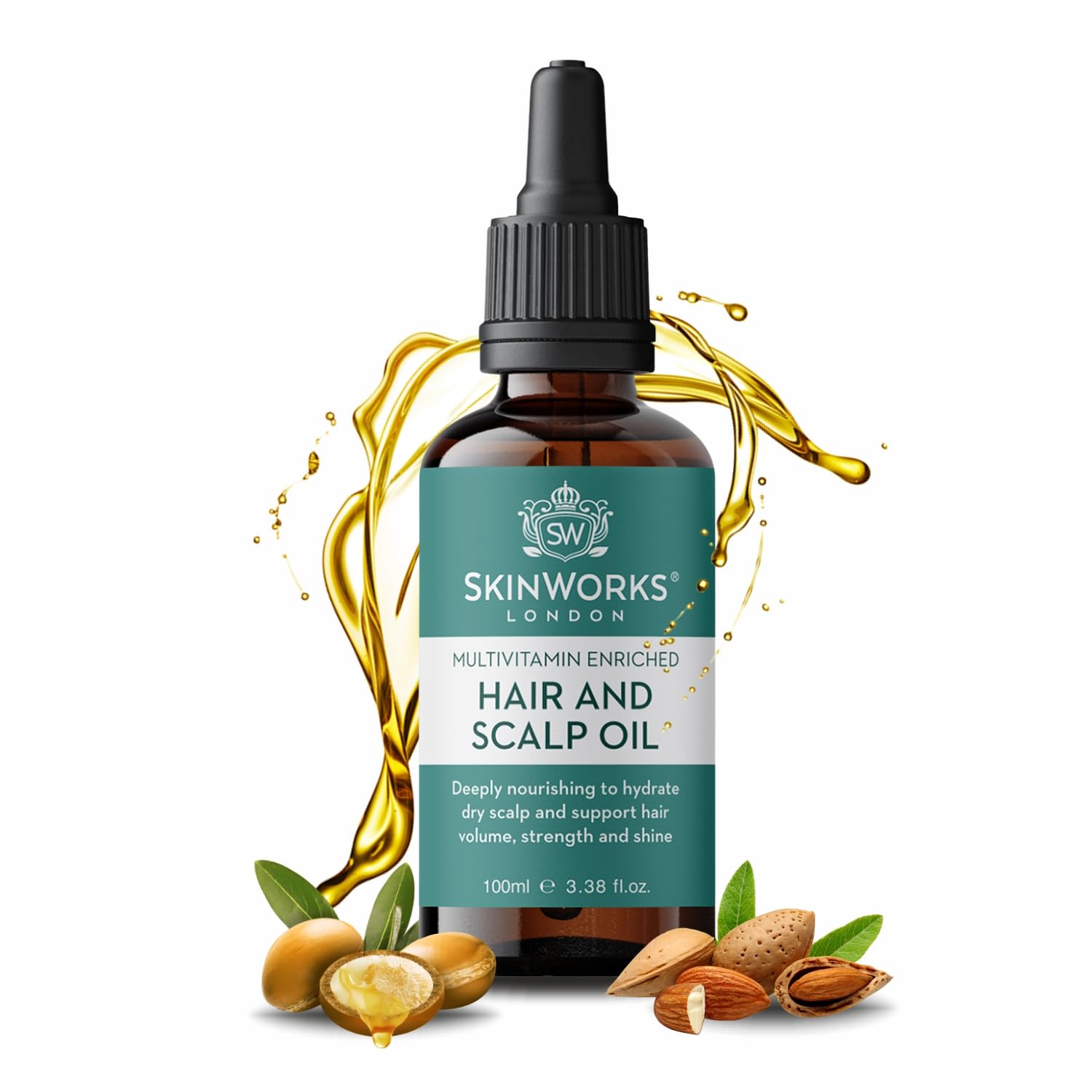 SkinWorks Multivitamin Enriched Hair Oil, 100ml treatment to hydrate dry scalp and support hair growth, thickness