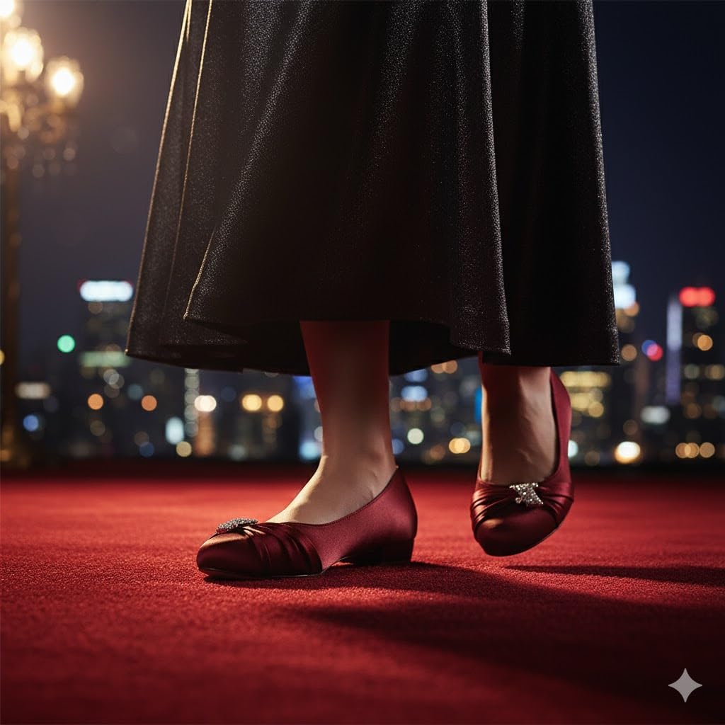 6688-23 Satin Wedding Flat Shoes for Women 0.8 in Elegant Slip-On Comfort Non-Slip Prom Evening Bridal Party Dress Shoes