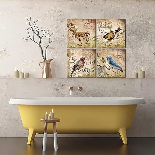 Miniatura 2 de Wall HDQ Arte de pared de colibrí, decoración de pared con cita inspiradora, pintura en lienzo retro marrón impresión imagen para baño, sala de