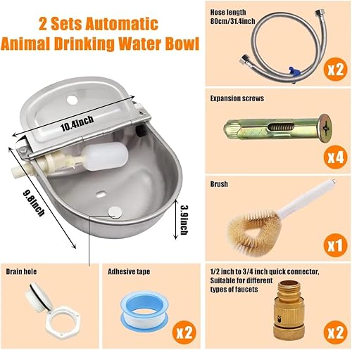 Miniatura 3 de Tazón automático de agua potable para animales con válvula de flotador y orificio de drenaje, dispensador de ganado de acero inoxidable 304, kits de
