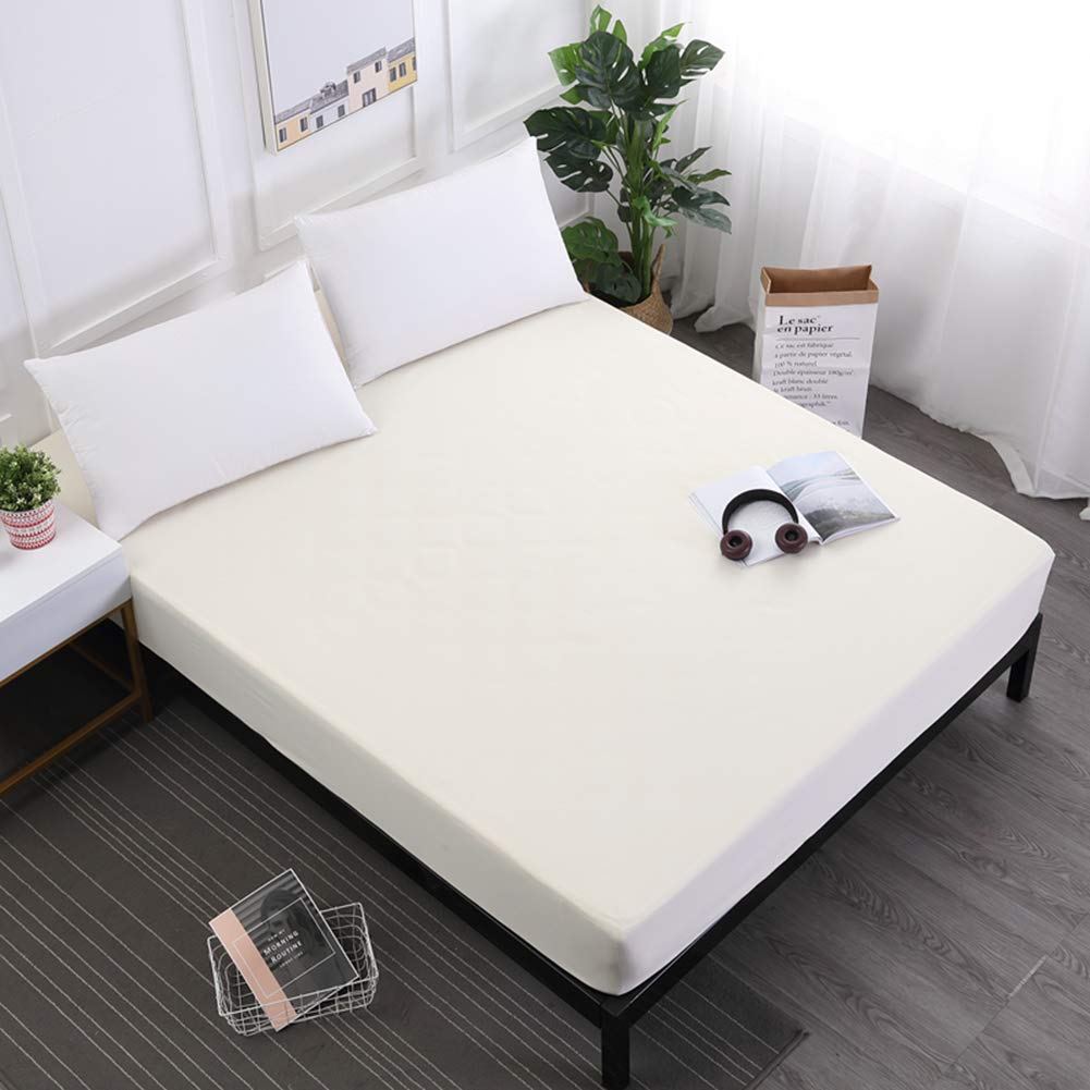 DuShow Waterpoof Mattress Protector King- Beige Soft Fitted Sheet-Fitted To 45cm Deep Pocket Bed- Solid Mattress Cover King-150 * 203 * 45cm