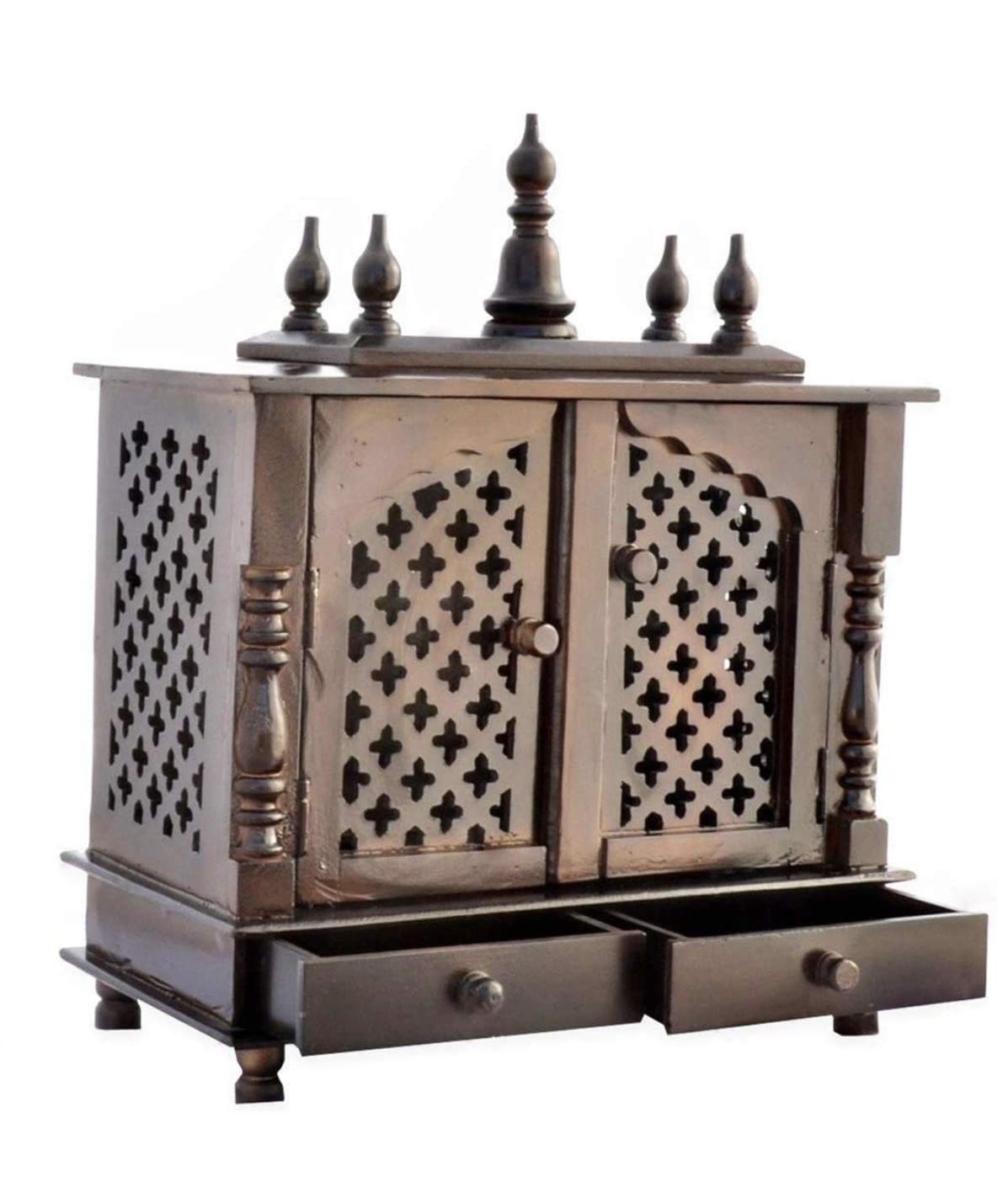 Pooja Mandir en bois marron pour créer un espace de méditation chez soi