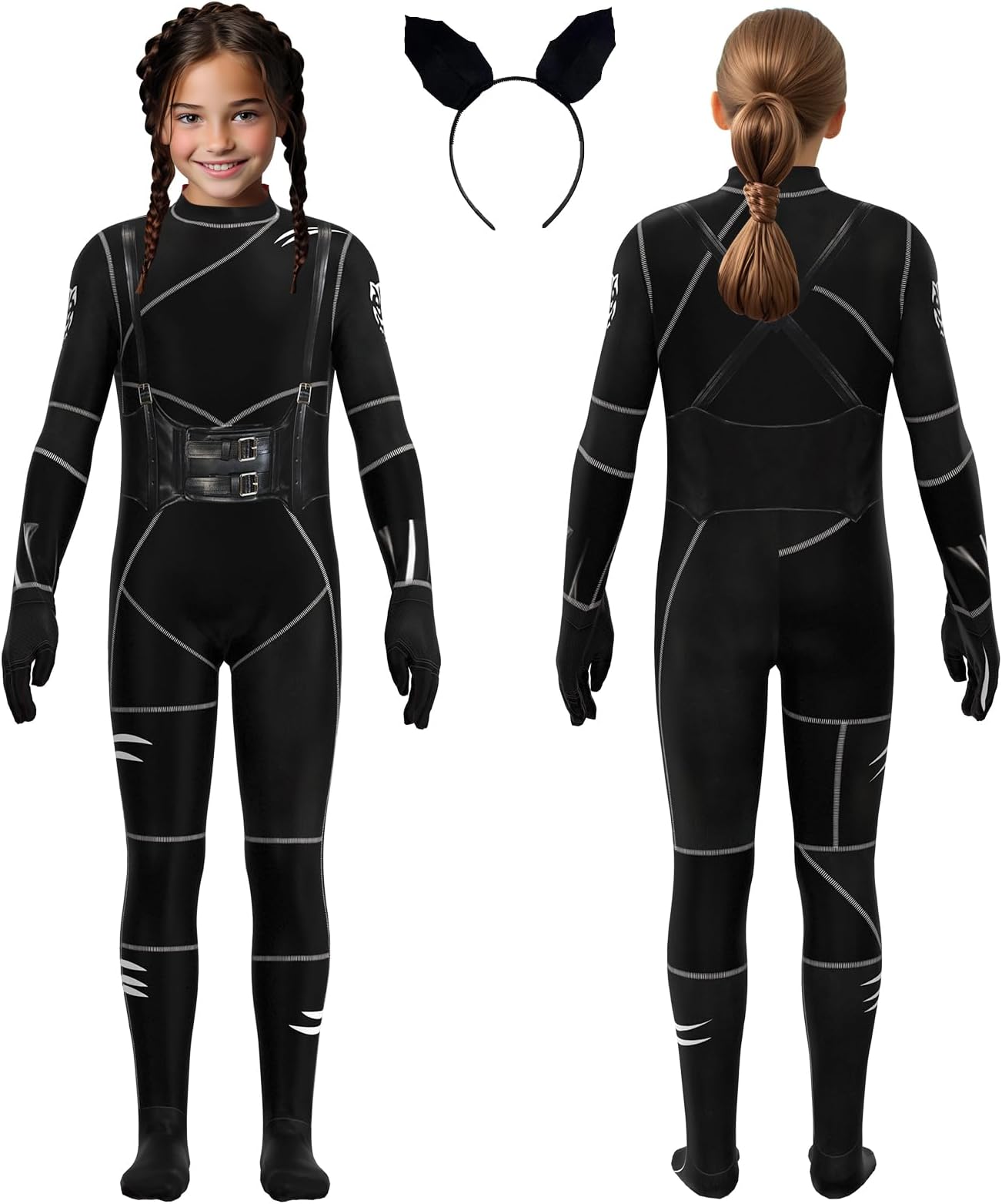 Kids Girls Addams Costume Wednesday costume 2023 Halloween Black Jumpsuit with Headpiece Cosplay Outfits