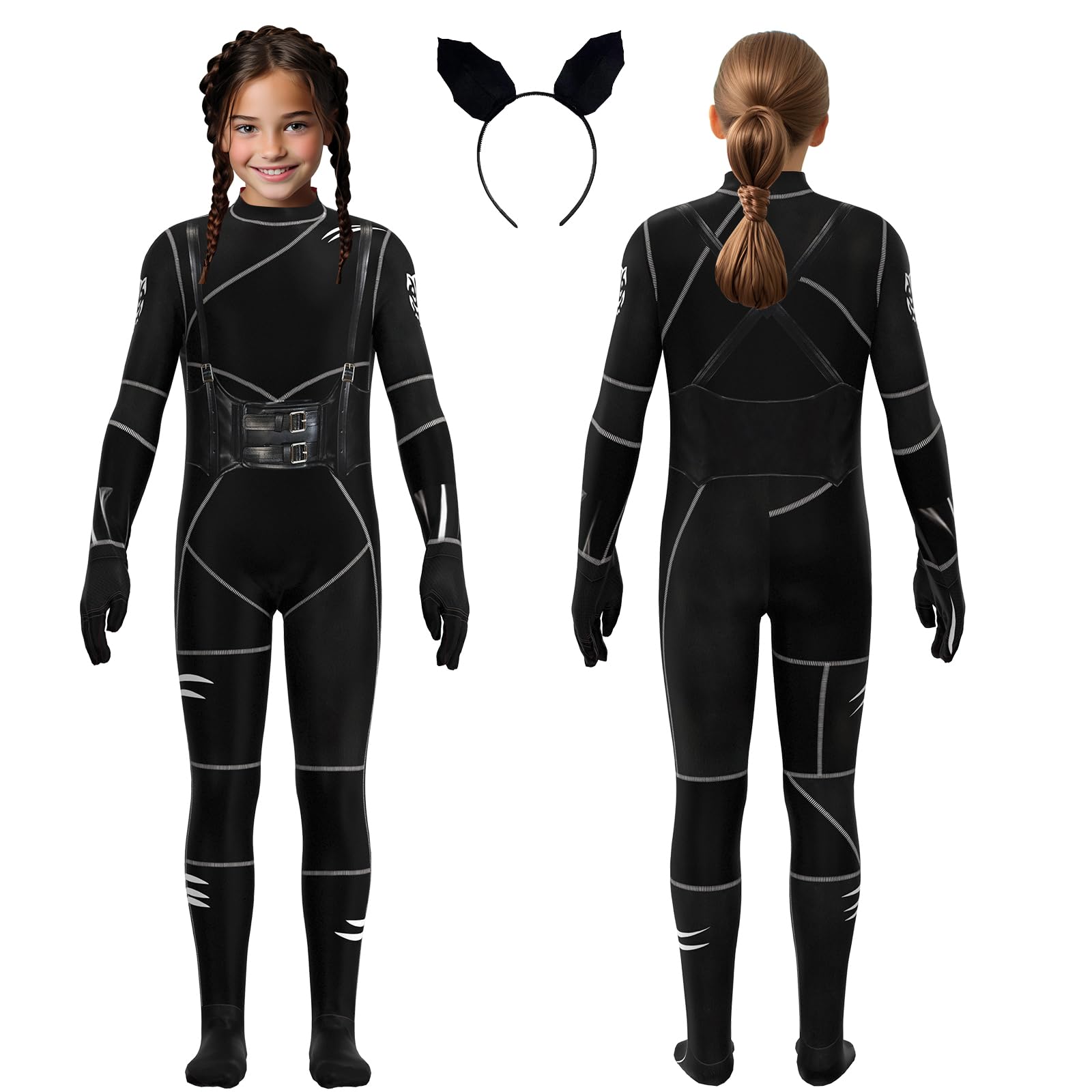 Kids Girls Addams Costume Wednesday costume 2023 Halloween Black Jumpsuit with Headpiece Cosplay Outfits