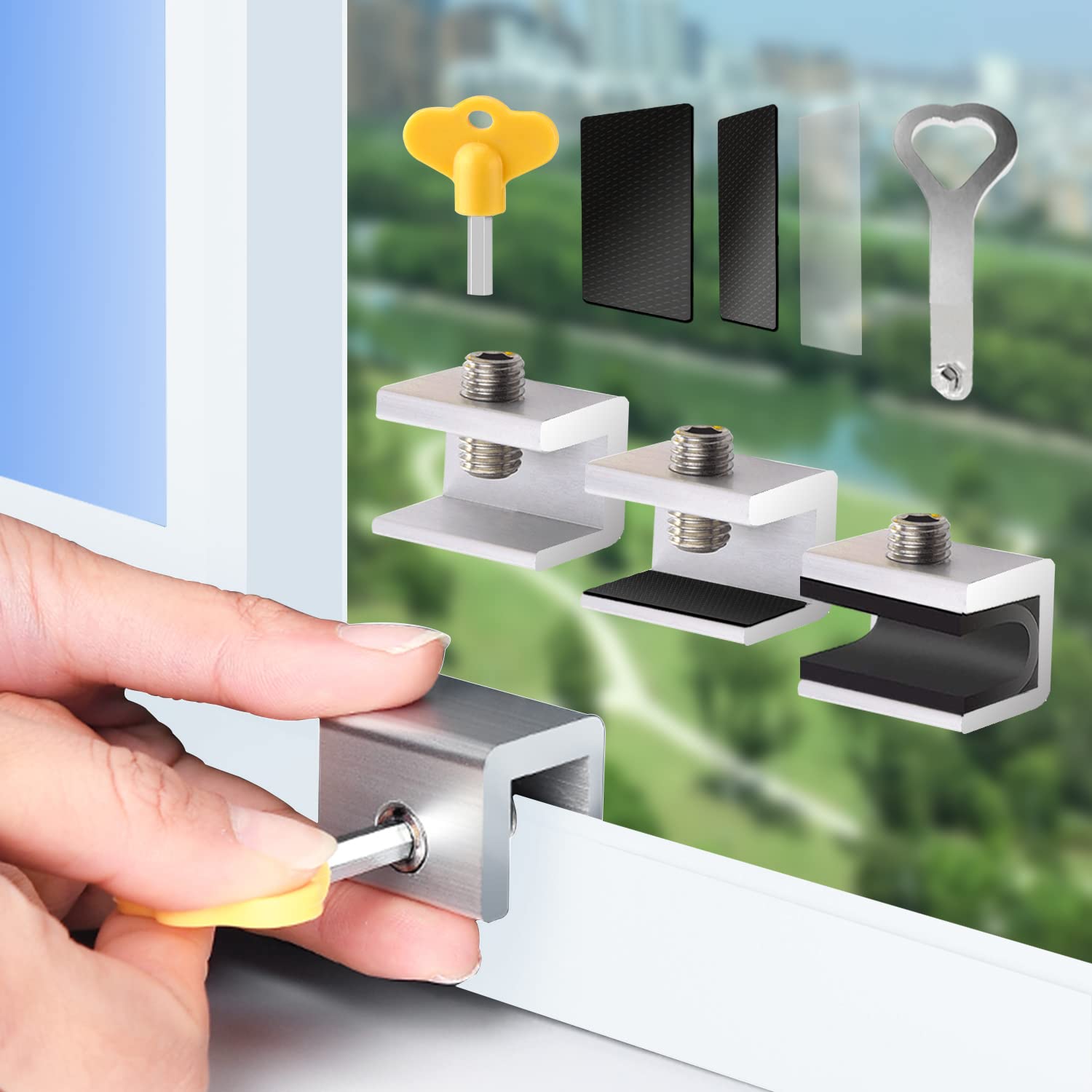 4 Sets Sliding Window Locks, Security Window Lock Aluminum With Key