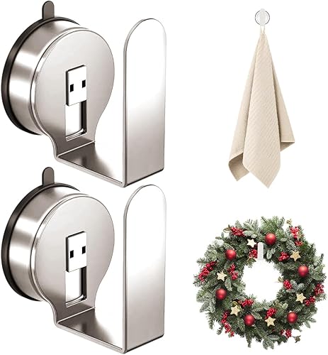 Miniatura 9 de Ganchos de ventosa para coronas en vidrio, ganchos de ducha mejorados sin taladro para ducha, gancho de ventosa de acero inoxidable impermeable