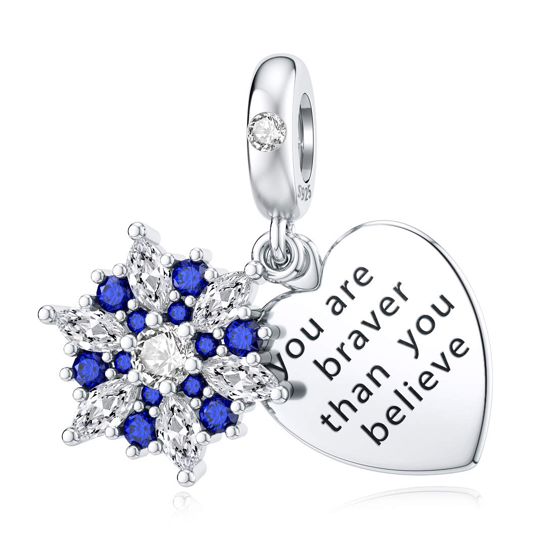 DALARANChristmas Charms for Pandora Charm Bracelet Sterling Silver Snowflake Blue CZ Bead Pendant Charm for Women