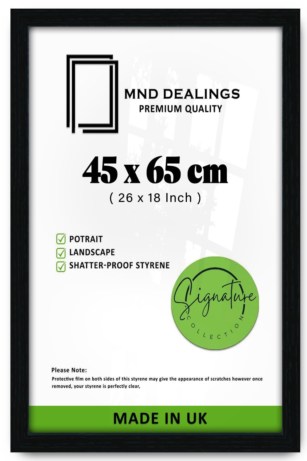 MND Dealings 45 x 65 CM Wall Frame | Modern Poster & Photo Display | Sleek MDF & Clear Perspex | Ideal for Home, Office, or Gallery Walls | [Black]
