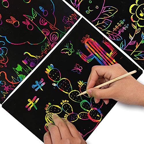 SIMEIXI Scratch Art Paper Set, 100 stuks kraspappers, 10 houten potloden, 4 sjabloonlinialen, 1 stofdichte borstel, 1… - Image 7