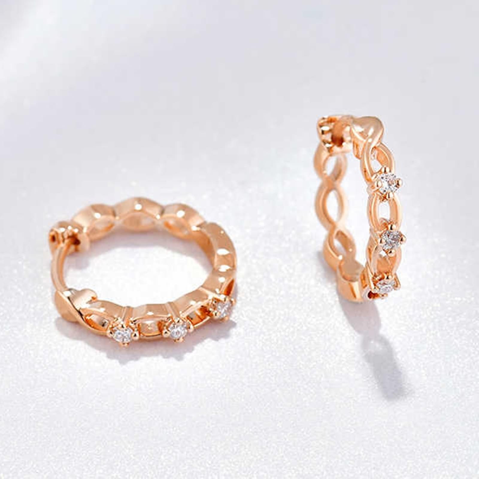 KnSam Różowe złoto 750 18 karatów Creole Hoop, 0,08 ct, diamentowe kolczyki klasyczne, szlif okrągły, biały, prawdziwa biżuteria, kolczyki na sztyfcie, bez niklu, 18 K różowe złoto
