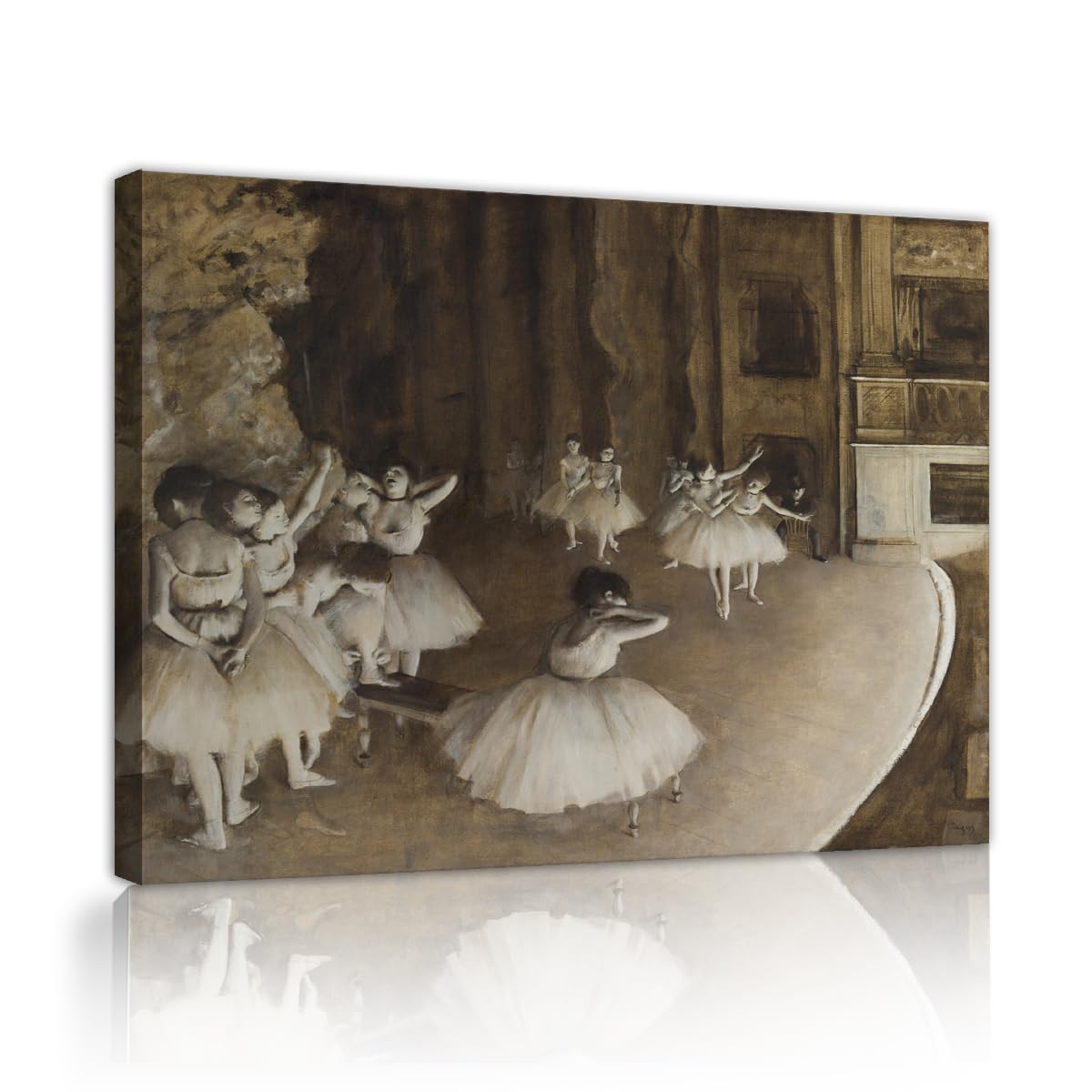 TOANGWALL Edgar Degas The Ballet Rehearsal On Stage Canvas Wall Art Guest Room Ballerina Dancing Theater Retro Framed Fabric Poster For Salon Decor 65x80cm