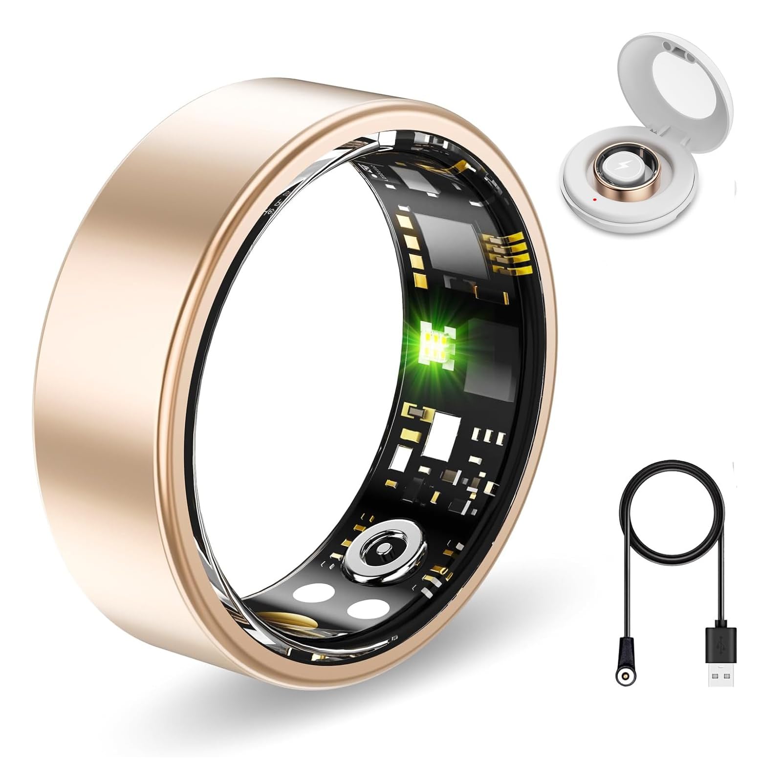 Aichiken Smart Health Ring for Women Men Fitness Tracker with Heart Rate, Blood Oxygen,Sleep Monitoring, Step Counting, IP68 Waterproof for iPhone and Android, No Subscription Fee (Gold, 7)