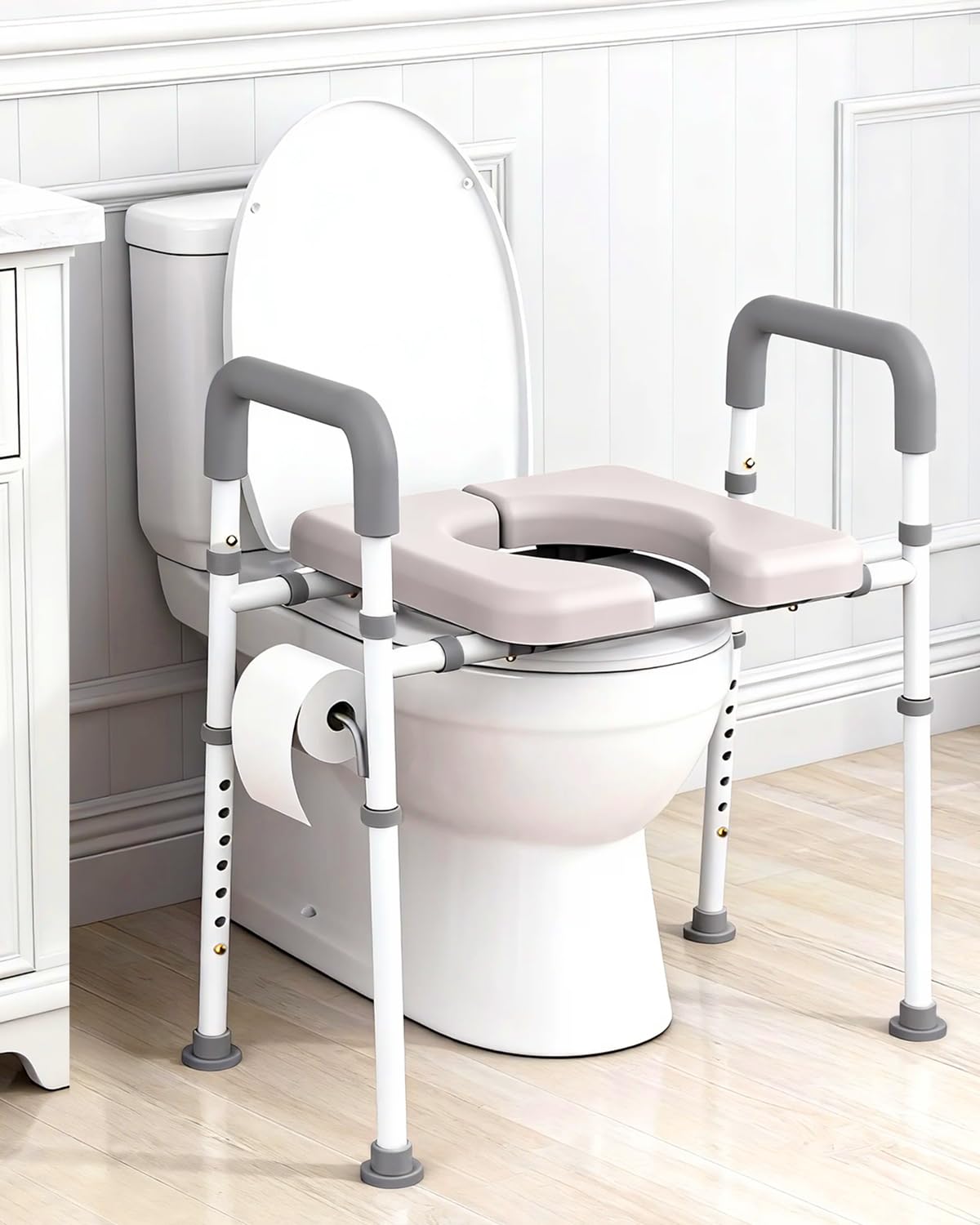 Toilet Seat Risers for Seniors, Raised Toilet Seat with Handles, Adjustable Width & Height Toilet Riser, 400lb Handicap Elevated Toilet Seat for Elderly, Disabled, Fits Any Toilet