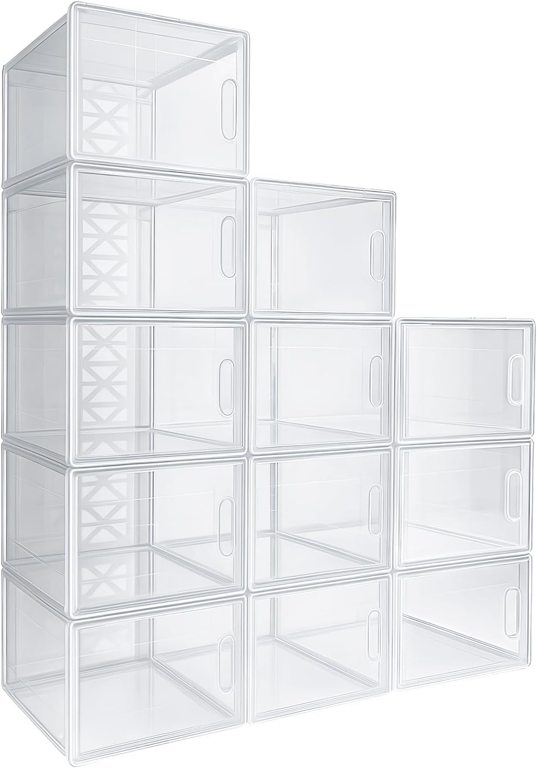 12 Pack XX-Large Acrylic Shoe Organizer Storage Boxes for Closet, Thicken & Sturdy Clear with Magnetic Door, Stackable Sneaker Container Display Case, White, Fits Us Size 15