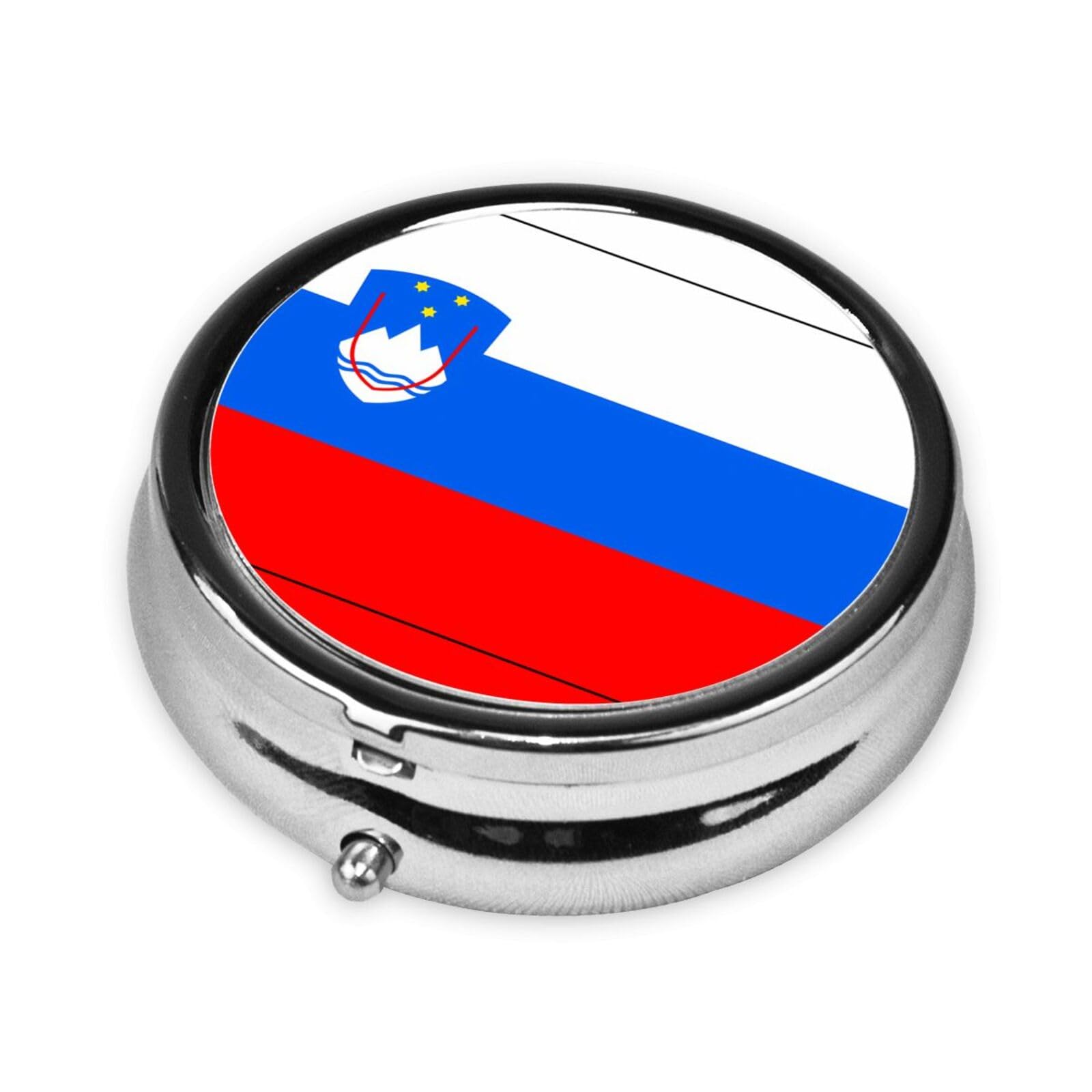 Cute 3-Compartments Round Pill Box Flag of Slovenia Small Pill Case Portable Medicine Dispenser,for Pocket Purse