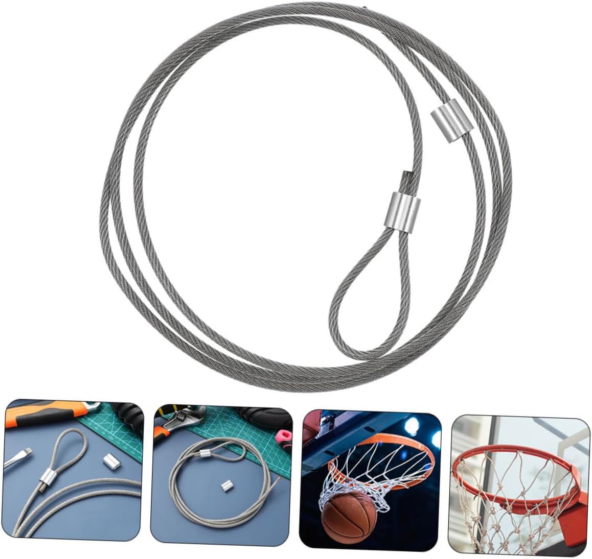 KICHOUSE 2pcs Basketball Net Threading Cord with PVC-Coated Steel Wire and Aluminum Buckle, Outdoor Replacement Basketball Rim Net Strings for Backboard and Hoop Accessories