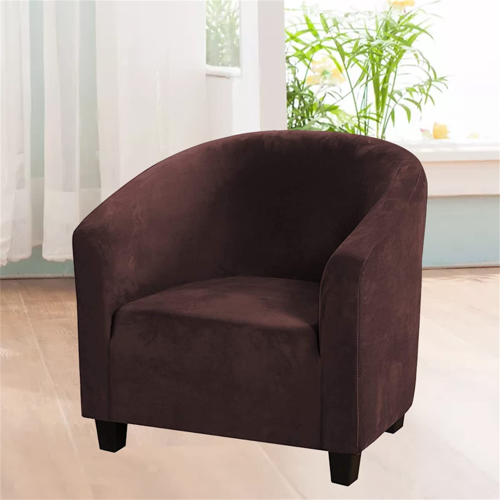 Housse de fauteuil tonneau en velours doux – Très extensibles – Housses de chaise de club souples pour salle à manger, salon, café Internet, bar, bureau, réception (camel