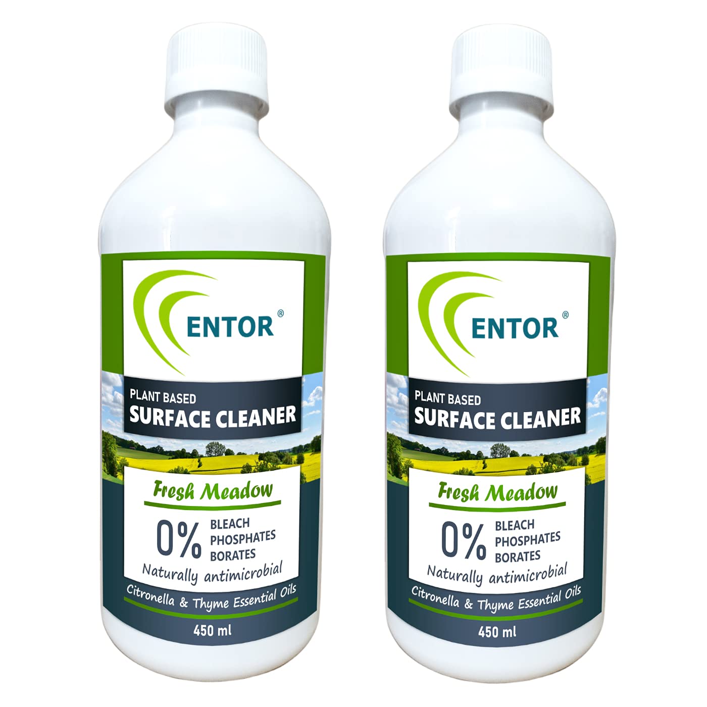 Entor Floor & Surface Cleaner, Fresh Meadow | Plant Based, Eco-Friendly And Safe | No Toxic Chemicals | Germ Protection | Citronella & Herbal Thyme Oils | Pack of 2 (450 ml each)