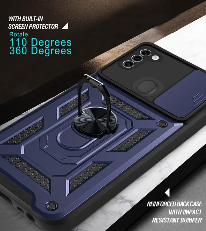 Image of Case for Samsung Galaxy M11, Shutter Heavy Duty Hard Tough Silicone TPU Dual Layer Hybrid Shockproof Cover,Ring Kickstand for Samsung Galaxy M11 - Blue