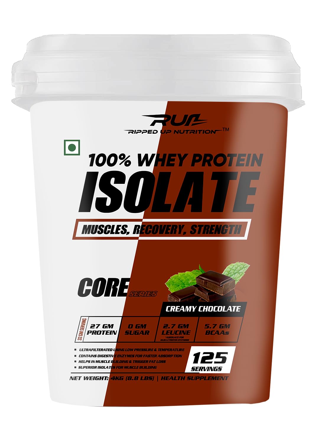 100% Pure Whey Protein Isolate | 27g Fast-Absorbing Protein/Scoop | Low Carb & Fat for Lean Muscle Growth | No Fillers or Maltodextrin | GMP Certified (Creamy Chocolate, 4kg (8.8lbs))