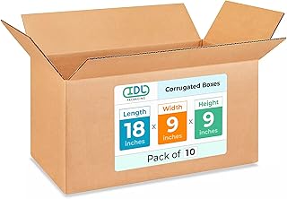 IDL Packaging Long Corrugated Shipping Boxes 18"L x 9"W x 9"H (Pack of 10) - Excellent Choice of Strong Packing Boxes for USPS, UPS, FedEx Shipping - Easy-to-Recycle Cardboard Boxes for Packaging