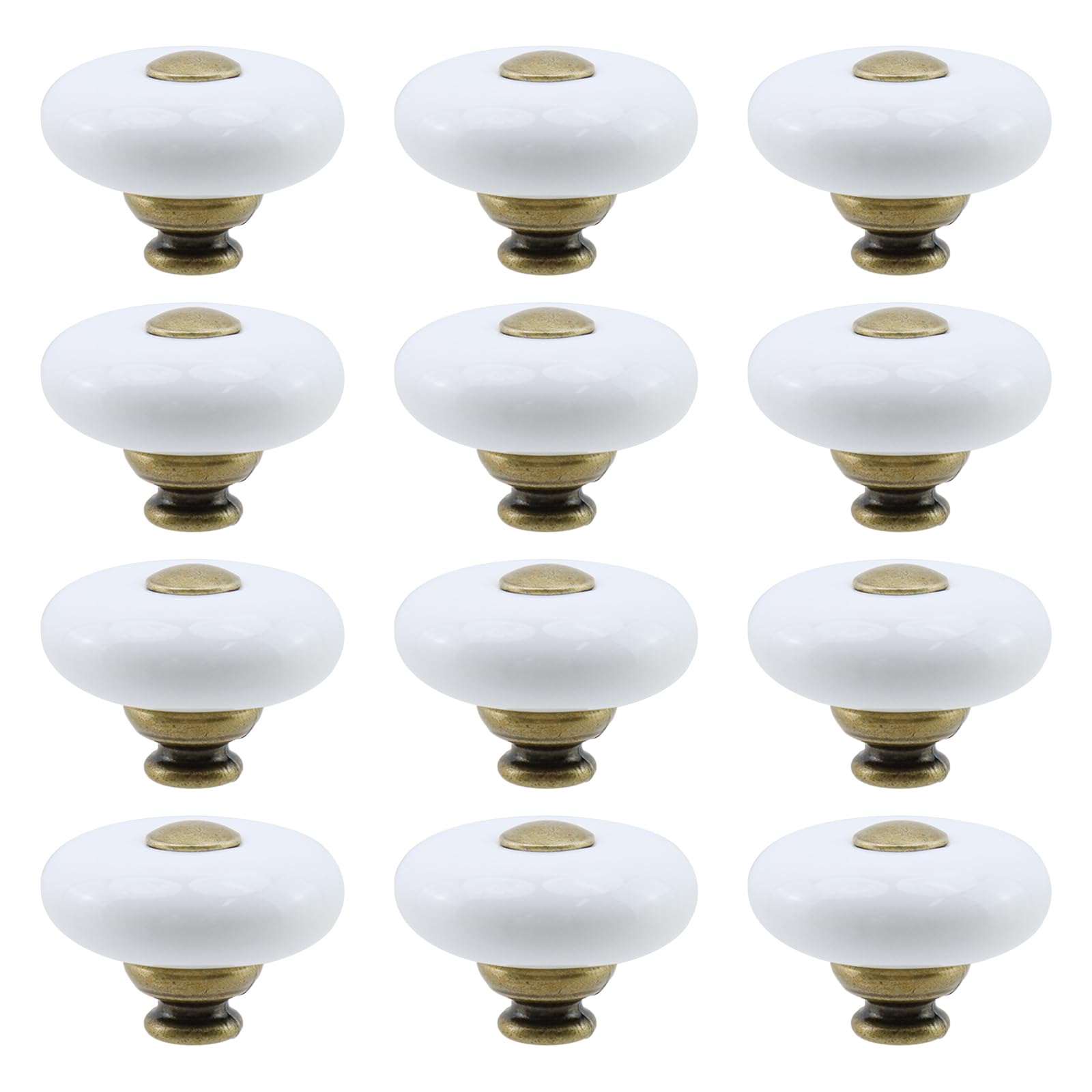 1.3 Inch 12 Pcs White with Gold Dots Round Vintage Ceramic Drawer Knobs with Screws for Dresser Kitchen Cabinet Pulls