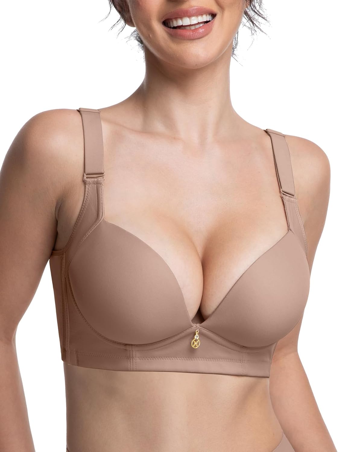 FallSweet Wireless Add 2 Cups Padded Plunge Bras Back Smoothing Push Up Brasieres - Image 2