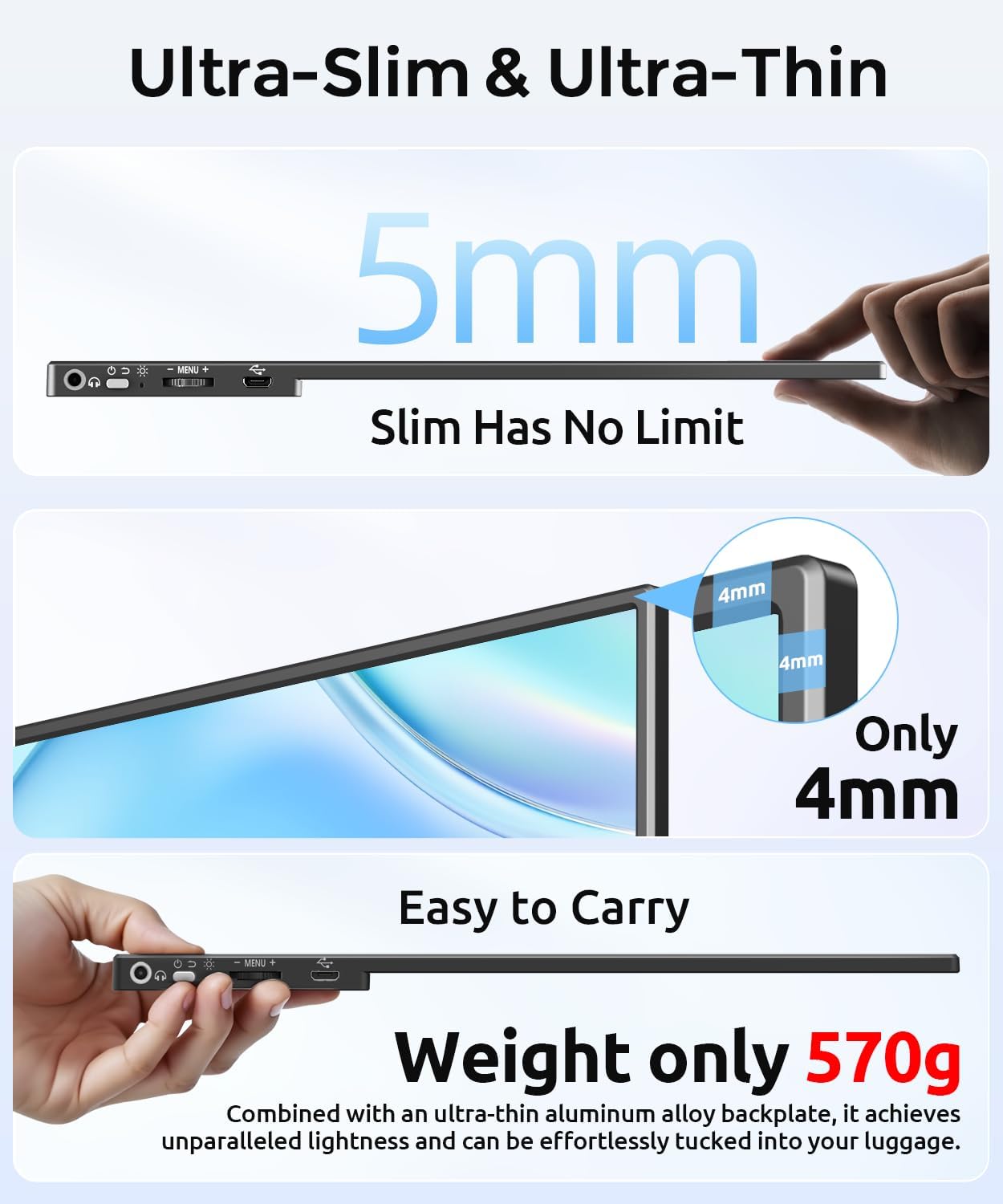 Portable Monitor, 15.6" 1080P Laptop Screen, Lightweight Dual USB C HDMI Second Computer Gaming Display with Speakers, Travel Monitor for MacBook PS4/5 Xbox Switch PC Phone - Image 2
