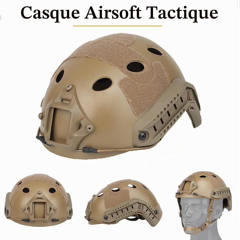 Casque Tactique Fast Combiné, Militaire Équipement de Protection Style Militaire avec écouteur Tactique et Couvercle Casque pour Les Loisirs l'ensemble de Jeu Airsoft Paintball CS
