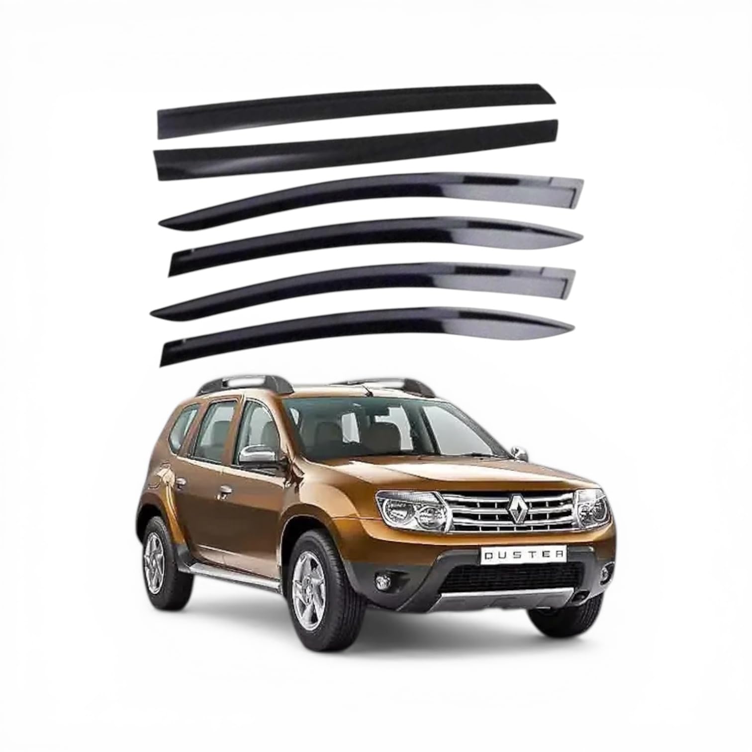 Unbreakable Car Window Door Visor | Car Rain Wind Door Visor | Window Wind Deflector for Renault Duster (Set of 6)-image-11