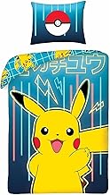 Parure de Lit Pokémon, Housse de Couette Réversible 140x200 cm, Taie d'oreiller 65x65 cm (Parure Housse de Couette Pokémon - A)