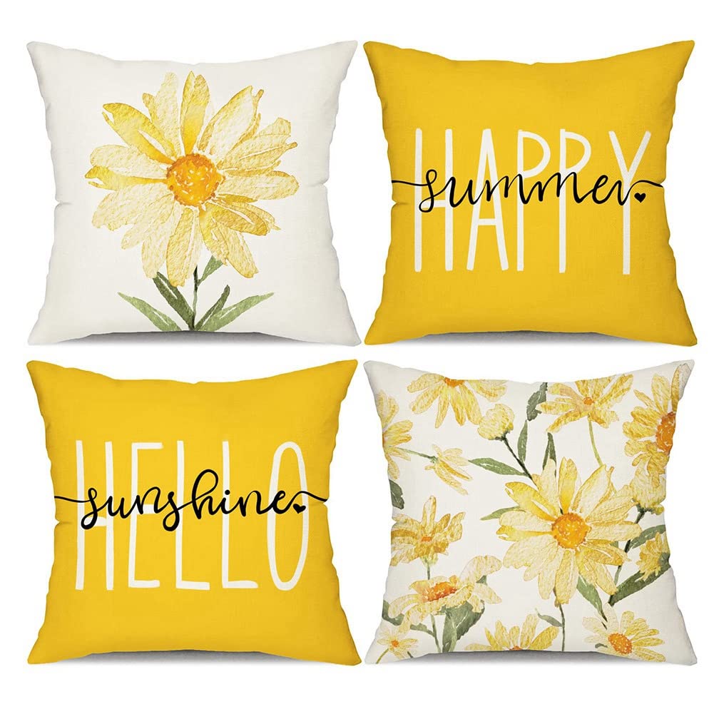Plumflex Pillow Covers 18X18 4 Farmhouse Throw Pillows Decorations Daisy Cushion Case for Couch Decor