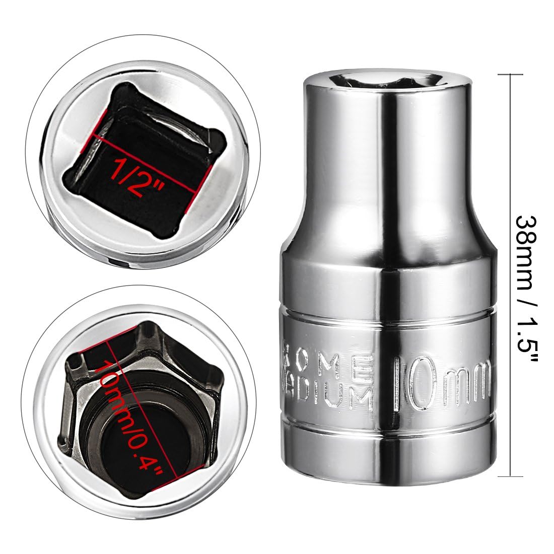 TOP-VIGOR 1/2-Inch Drive 10mm 6-Point Shallow Socket, Metric, Cr-V Drive Socket for Auto Repairing and Household - Image 2