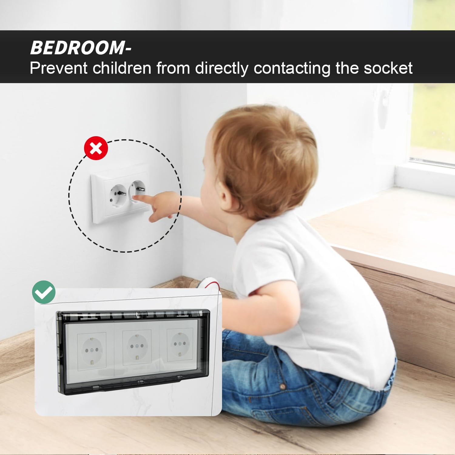 Cache Interrupteur Mural, Type 86 Réversible Cache Interrupteur Prise Étanche avce 3 Cellules, Autocollant Cache Prise Electrique pour Salle de Bain, Chambres et Cuisine (29.5 * 12.8 * 2cm)