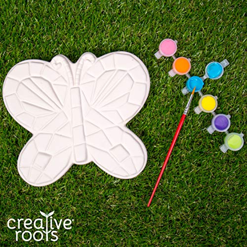 Image of Creative Roots Mosaic Butterfly Stepping Stone Kit, Includes 7-Inch Ceramic Stepping Stone & 6 Vibrant Paints, Paint Your Own Stepping Stone, DIY Stepping Stone for Kids Ages 8+ White