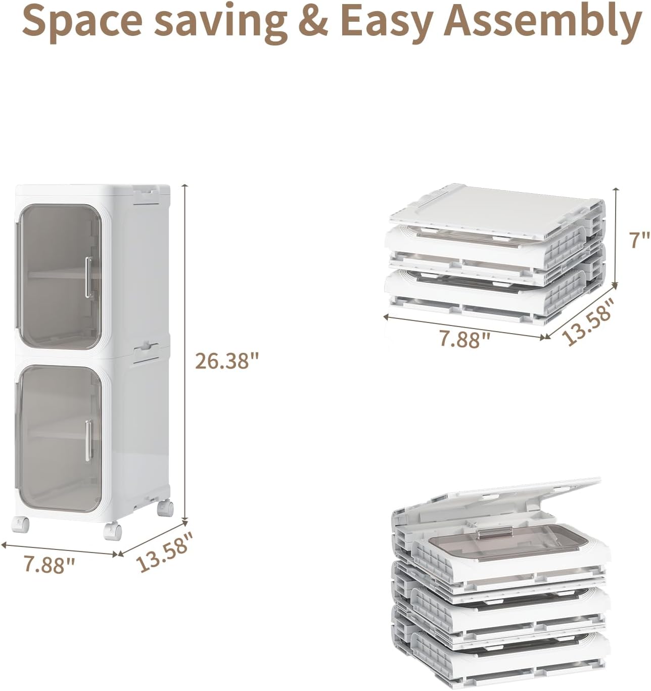 2-Tiers Slim Bathroom Storage Cabinet, Foldable Storage Cabinets,Narrow Bathroom Storage,Movable Bathroom Storage Organizer for Small Spaces,Bathroom,Kitchen,Laundry,White