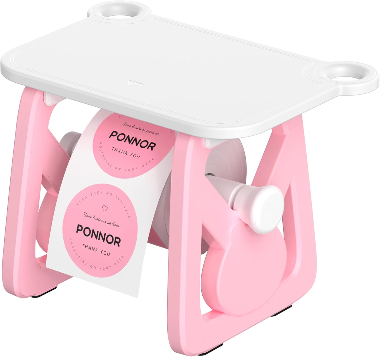 PONNOR Label Holder for Rolls and Fanfold Labels, Thermal Sticker Holder for Desktop Printer, Fragile Stickers for Shipping, Label Stand Accessory Supplies for Home, DIY, Office, Small Business(Pink)