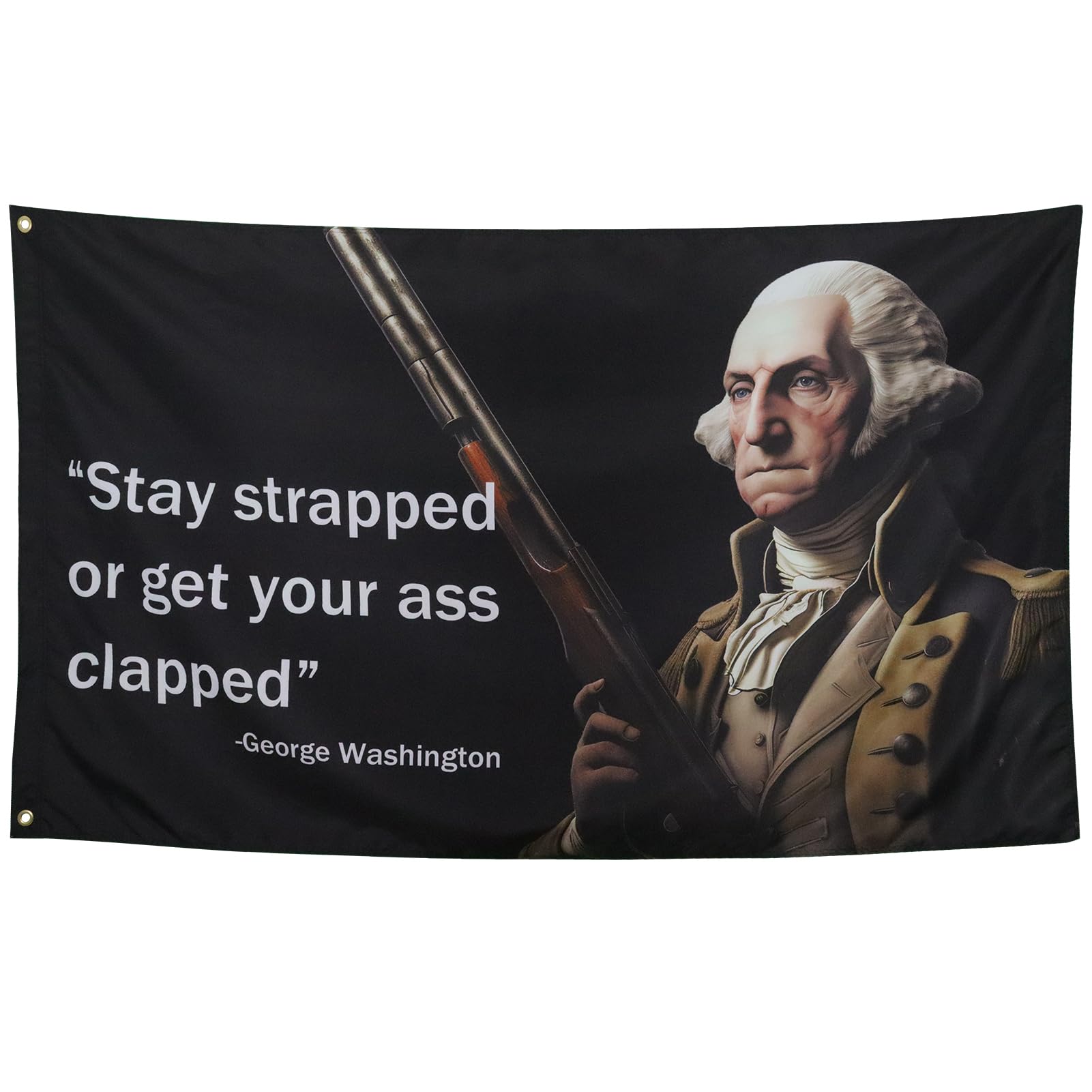 ZKflager Washington Stay Strapped or Get Clapped Flag Cool Funny Flags For Room Guys Quote Meme Flags Banner 3x5 Feet College Dorm Bedroom Wall Man Cave Frat Black Background
