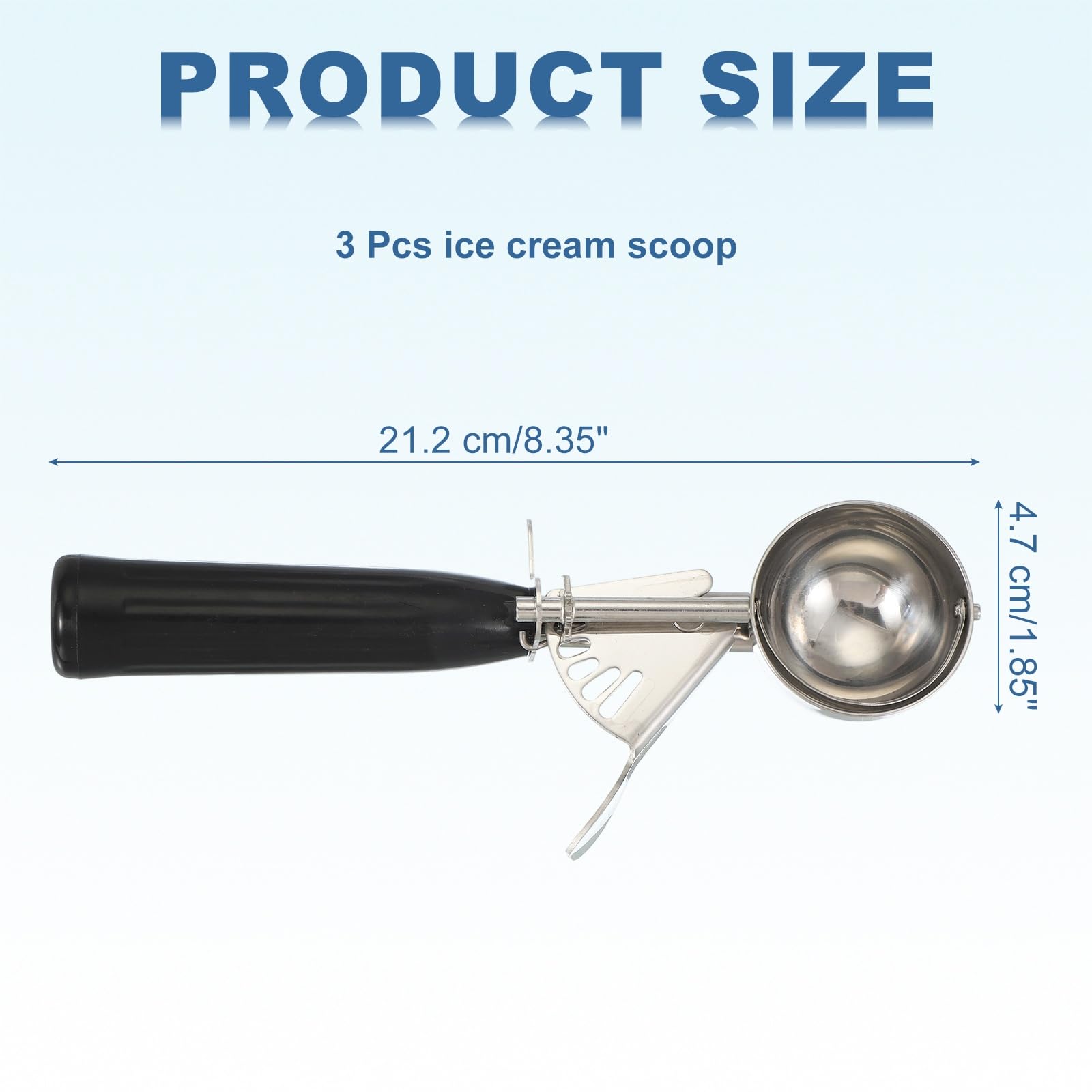 uxcell Lot de 3 pelles à biscuits, cuillère à crème glacée avec gâchette pour la cuisson de la pâte à biscuits, du riz, du pudding - Gadget de cuisine - Noir