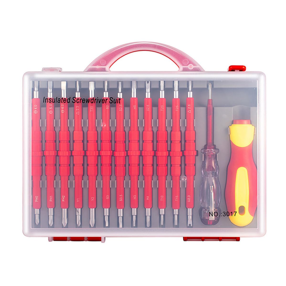 Set di Cacciaviti Elettricista Professionali 26 in 1 Custodia Portatile in Acciaio Rosso Resistente per Lavoro Professionale e Fai da Te a Casa