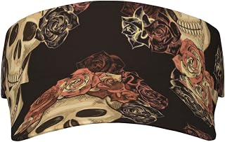 Rose Skull Printed Sport Sun Visor Hats, Adjustable Empty Top Baseball Sun Cap Golf Tennis Visor for Men Women, Black, One Size, Black, One Size