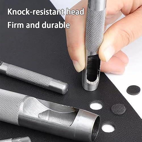 Miniatura 8 de Juego de 9 perforadoras de cuero, perforadoras para manualidades de cuero, perforadoras redondas de acero para manualidades, herramientas de