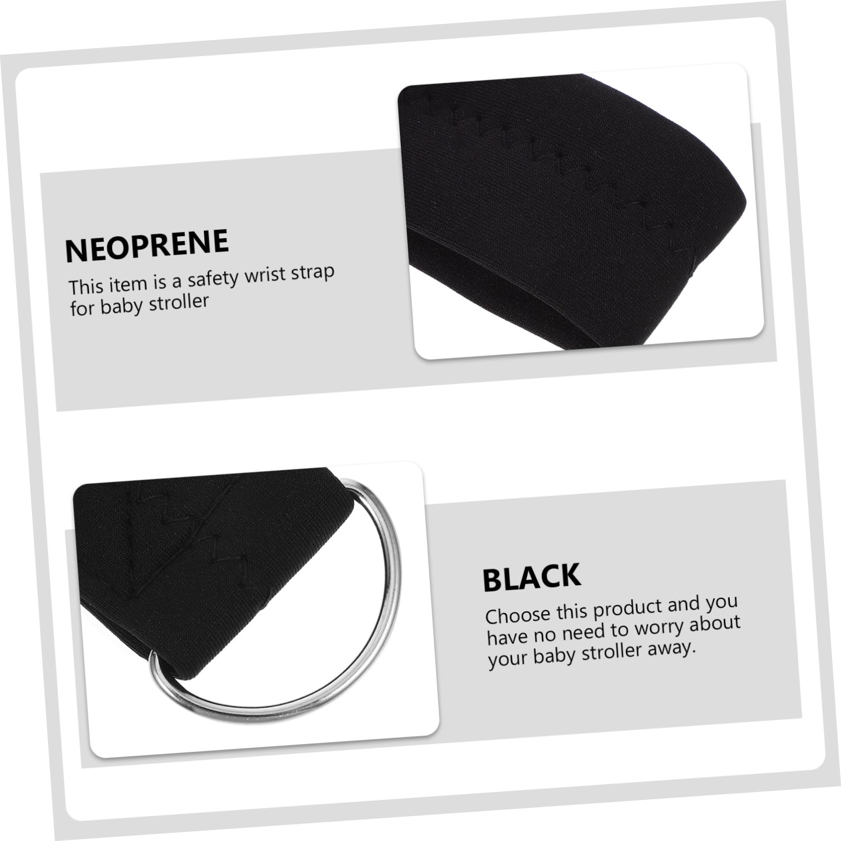 Braccialetto di Sicurezza per Passeggino Nero in Neoprene | Carrello e Stroller, Fascia Anti-scivolo, Accessorio di Supporto per Uso Quotidiano
