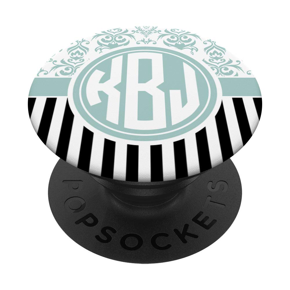 KBJ Monogram Gift Blue Damask Initials KBJ or KJB PopSockets Grip and Stand for Phones and Tablets