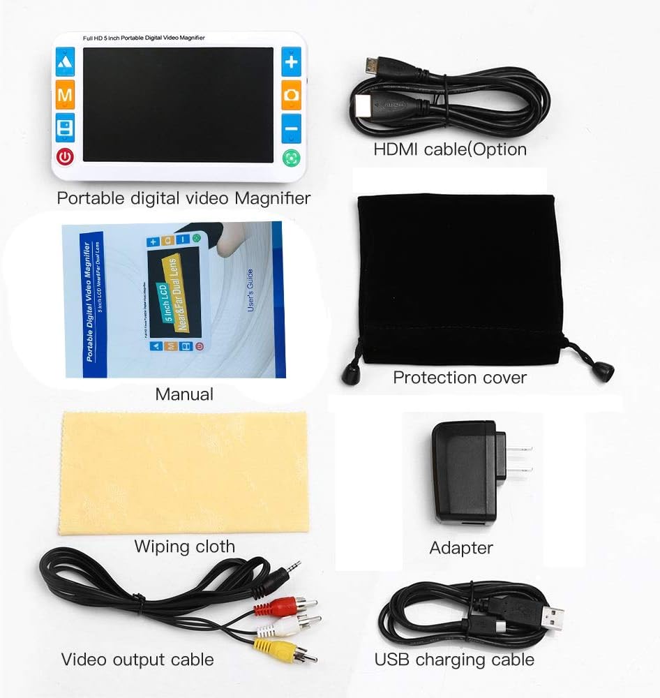 5.0 Inch Digital Magnifier Aid, 2X-32X Zoom, Adjustable Brightness, HDMI AV Output, 26 Color Modes, for Low Vision People Writing Viewing Books